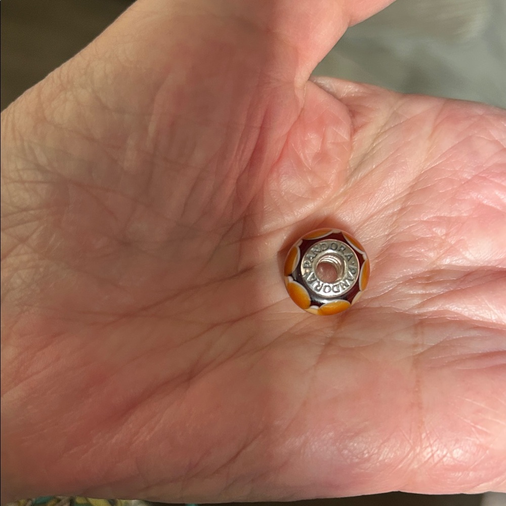 Pandora Sterling Silver Bracelet Charm with Murano Glass Orange & Brown Accent